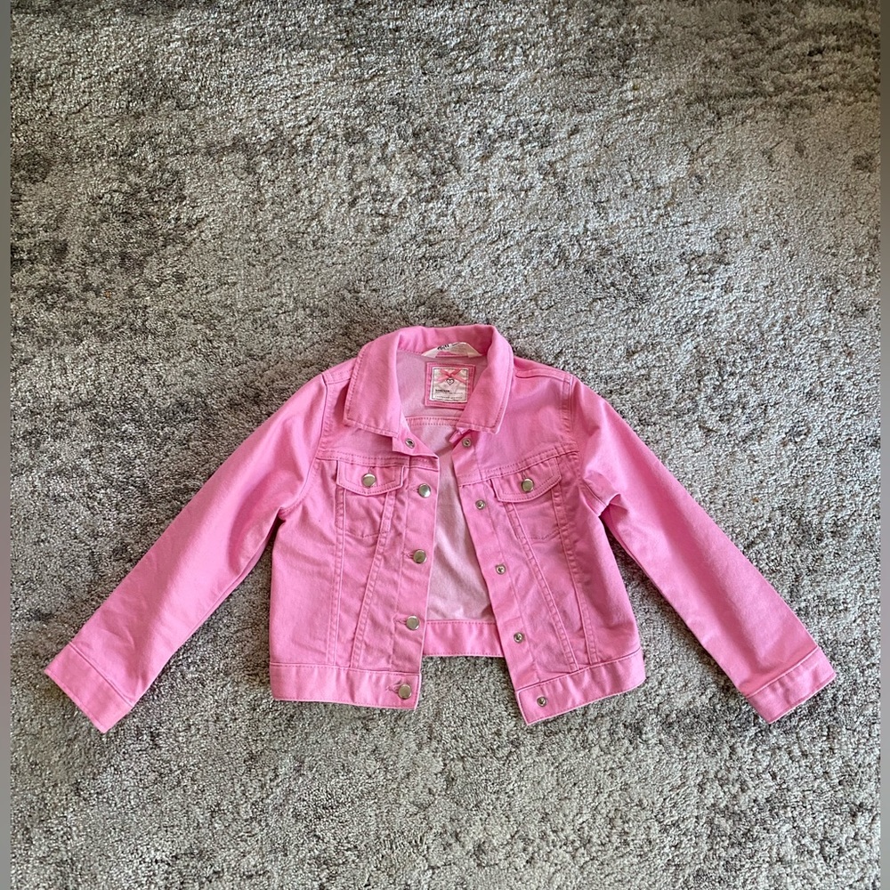 H&M Girls Pink Jean like Jacket With silver buttons coat hot pink cute